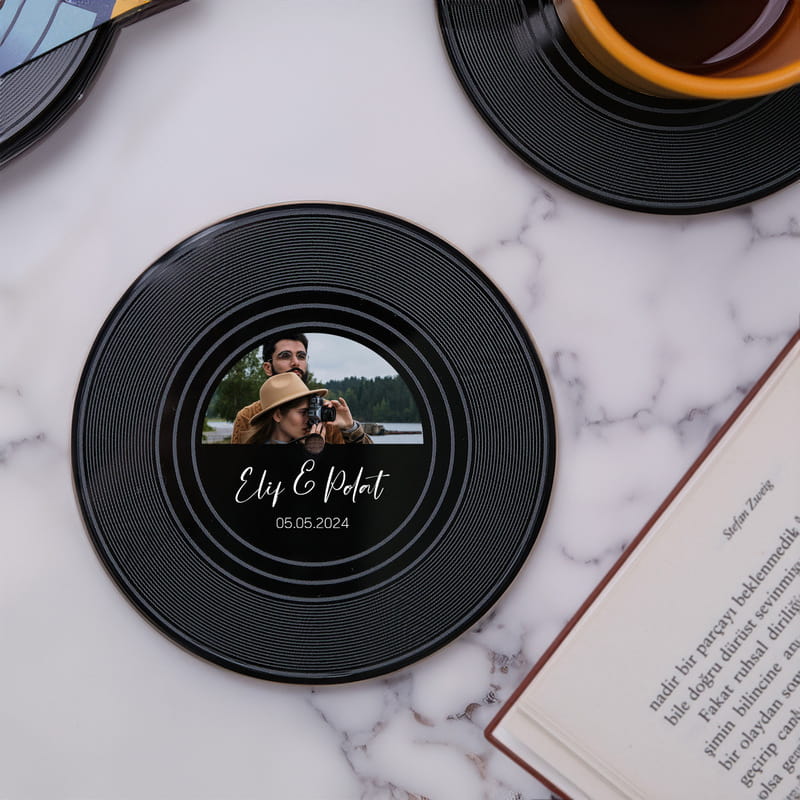 Kişiye Özel Fotoğraflı Plak Bardak Altlığı Seti