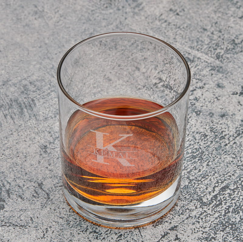 Kişiye Özel İsimli Monogram Viski Bardağı Seti - Ahşap Kutulu