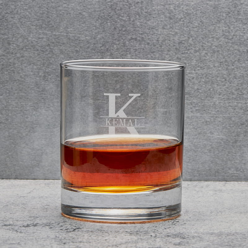 Kişiye Özel İsimli Monogram Viski Bardağı Seti - Ahşap Kutulu