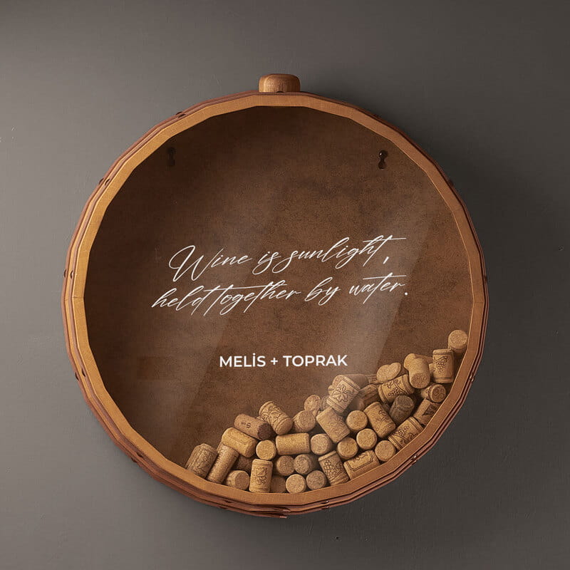 Kişiye Özel Mesajlı Meşe Fıçı Şarap Mantar Kutusu