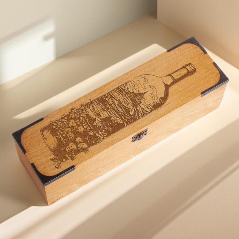 Kişiye Özel Mesajlı Üzüm Bağı Tasarımlı Şarap Kutusu