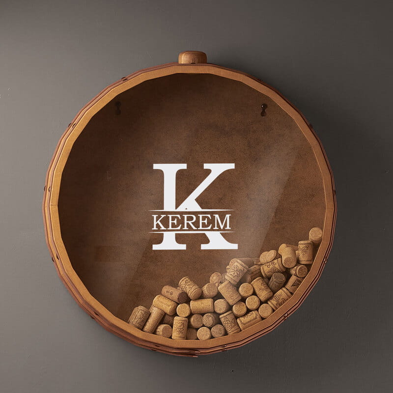 Monogram İsim Yazılı Meşe Şarap Tıpası Koleksiyon Kutusu