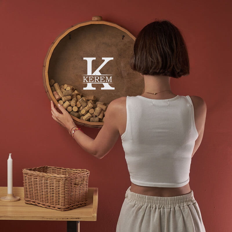 Monogram İsim Yazılı Meşe Şarap Tıpası Koleksiyon Kutusu