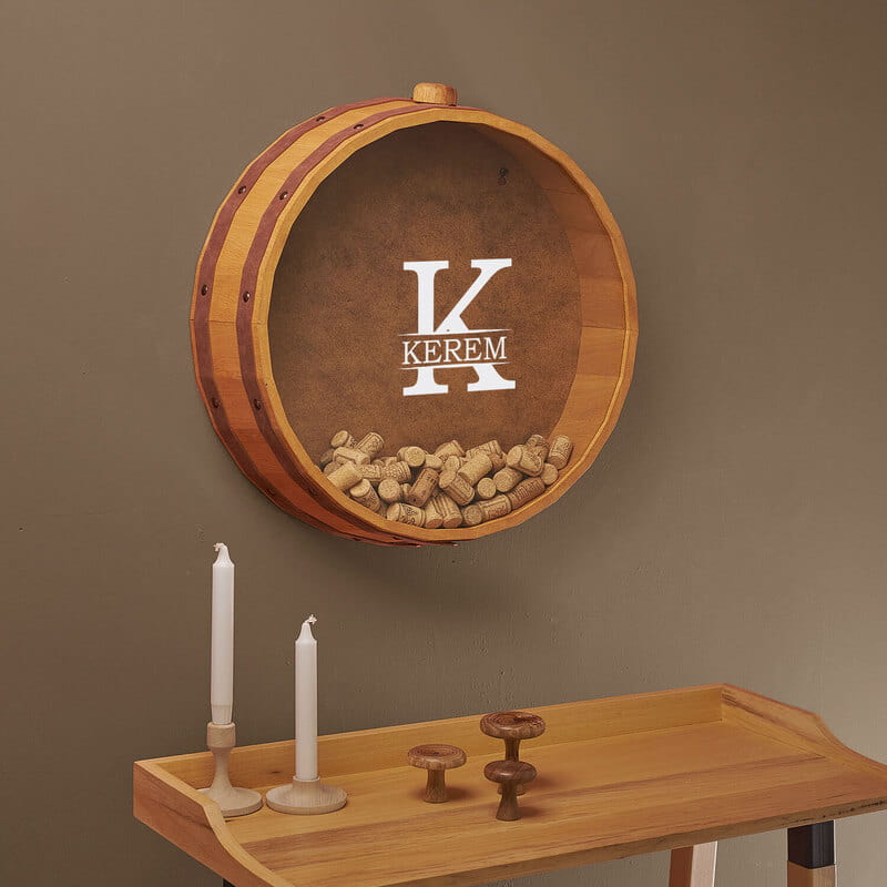 Monogram İsim Yazılı Meşe Şarap Tıpası Koleksiyon Kutusu