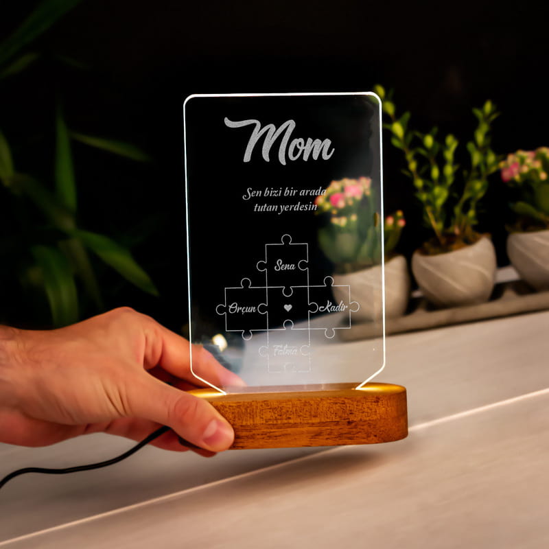 Kişiye Özel Puzzle Temalı Anneler Günü Led Lamba
