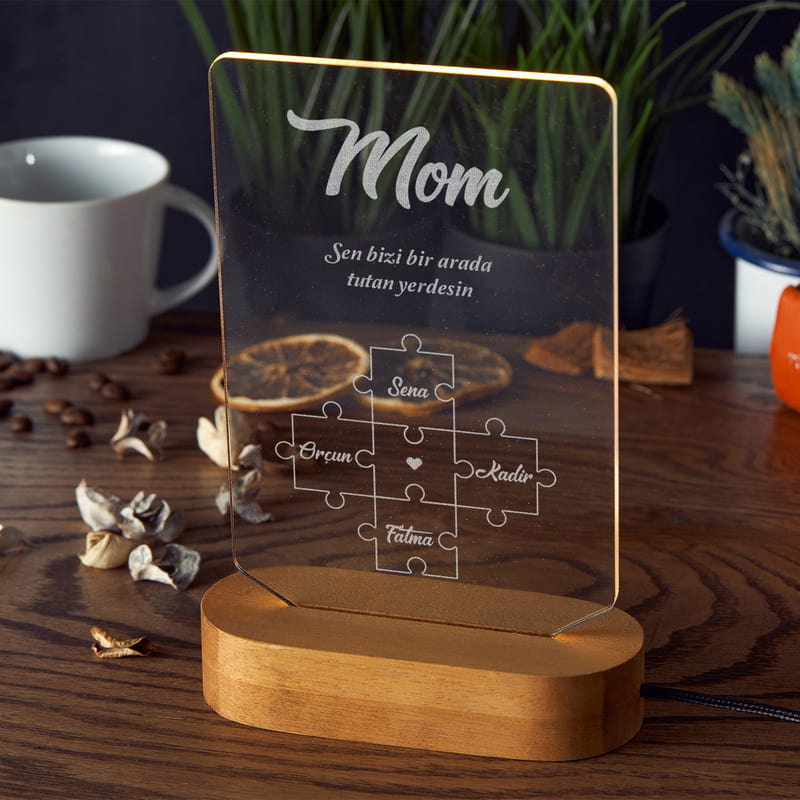 Kişiye Özel Puzzle Temalı Anneler Günü Led Lamba