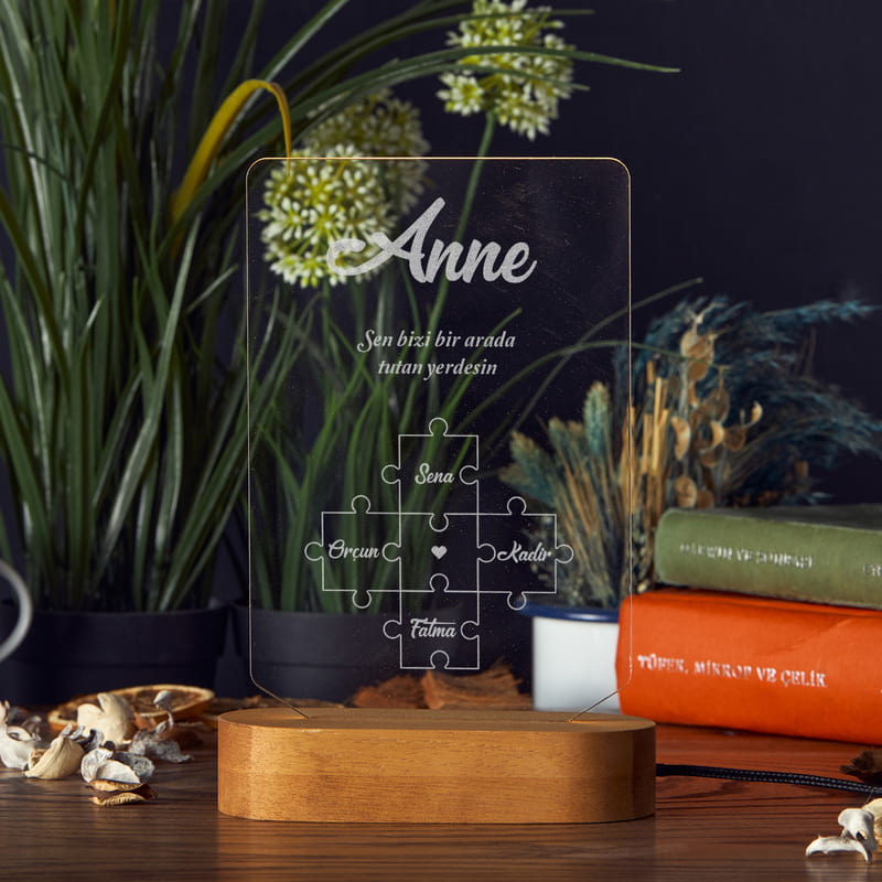 Kişiye Özel Puzzle Temalı Anneler Günü Led Lamba