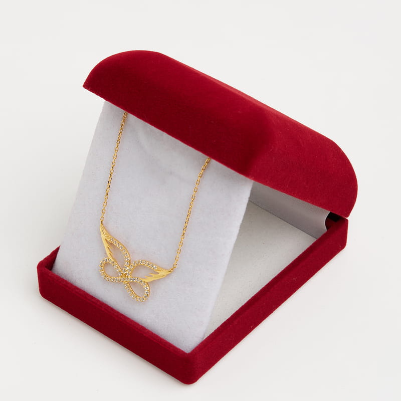 Melek Kanatlı Sonsuzluk Gümüş Kolyeli Kalp Kutulu Sepet