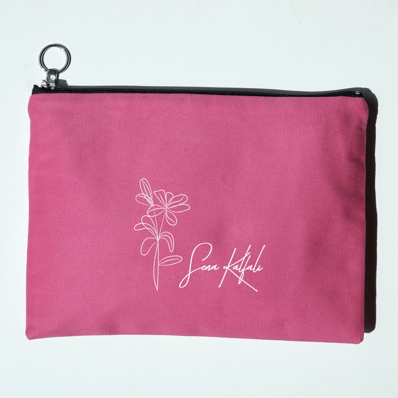 Minimal Çiçek Tasarımlı İsme Özel Makyaj Çantası