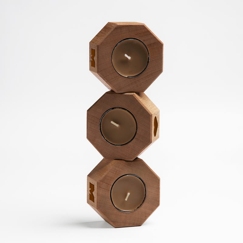 Mom Tasarımlı 3'lü Ahşap Mumluk