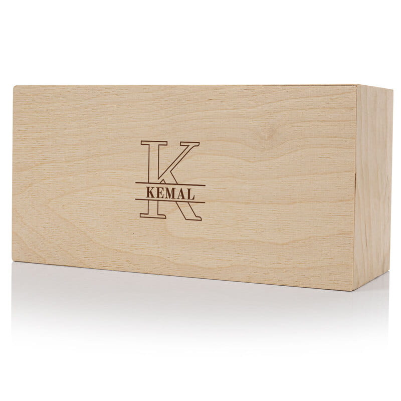 Monogram İsim ve Baş Harf Özelleştirmeli Ahşap Kutulu Viski Seti