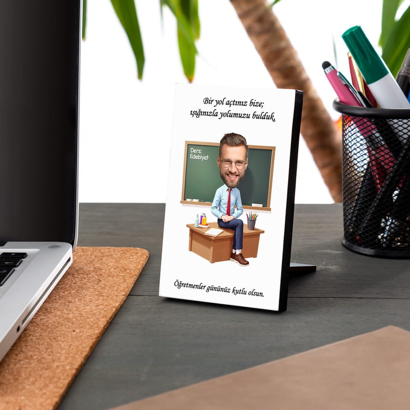 Öğretmen Karikatür Baskılı Masaüstü Fotoğraf Çerçevesi