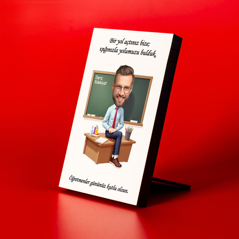 Öğretmen Karikatür Baskılı Masaüstü Fotoğraf Çerçevesi