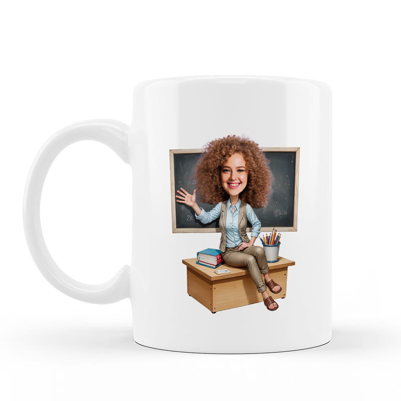 Öğretmen Karikatür Tasarımlı Kupa Bardak