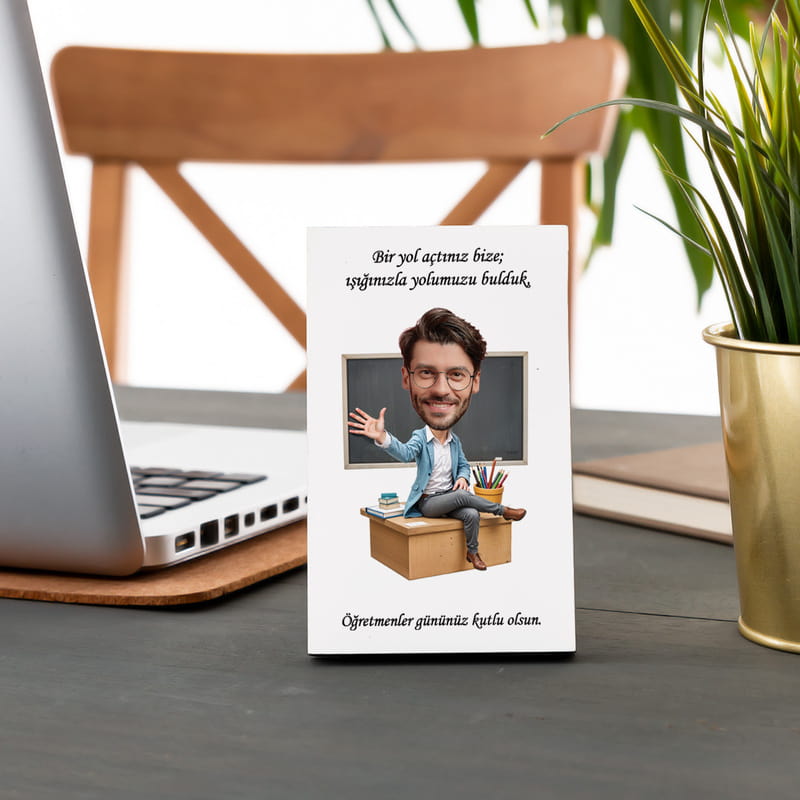 Öğretmen Karikatürlü Fotoğraf Baskılı Çerçeve
