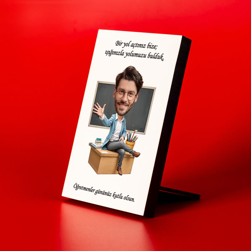 Öğretmen Karikatürlü Fotoğraf Baskılı Çerçeve