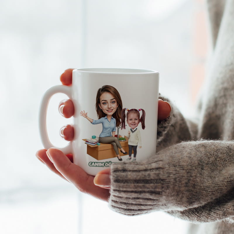 Öğretmen Öğrenci Karikatürlü Öğretmen Kahve Kupası