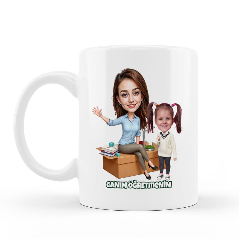 Öğretmen Öğrenci Karikatürlü Öğretmen Kahve Kupası