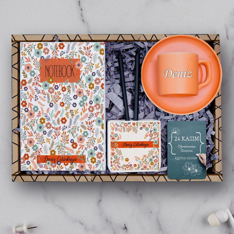 Öğretmenler Günü Kişiye Özel Kahve Fincanı Beton Kalemlik Kurşun Kalem Defter Hediye Seti