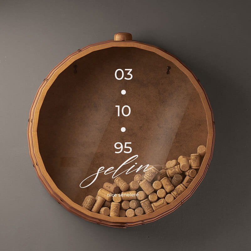 Özel Gün Tarihli İsme Özel Dekoratif Meşe Şarap Mantar Kutusu