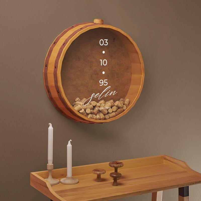 Özel Gün Tarihli İsme Özel Dekoratif Meşe Şarap Mantar Kutusu