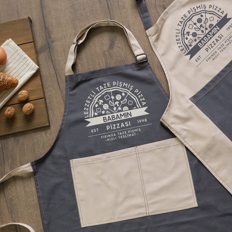 Pizza Sever Babalara Tarih Özelleştirmeli Mutfak Önlüğü
