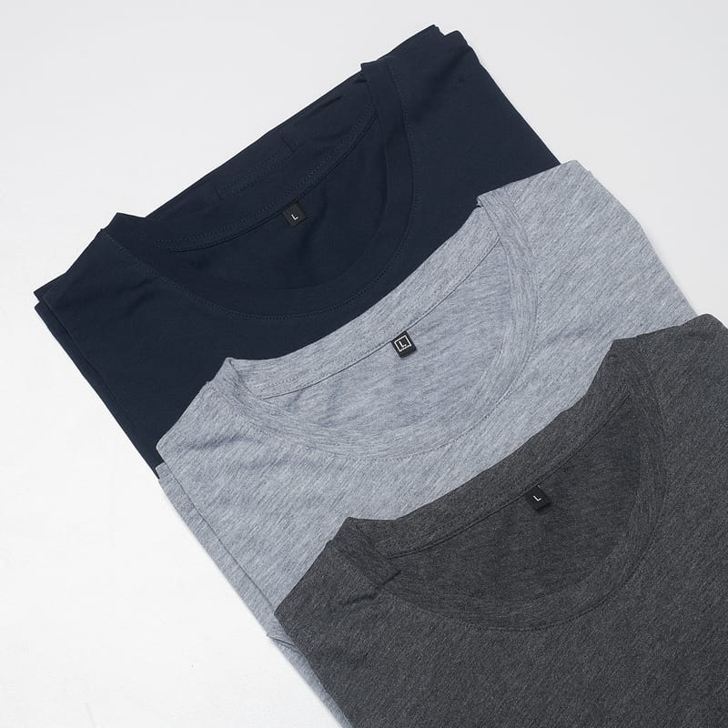 3'lü Kadın Tişört Seti - %100 Pamuklu - Lacivert - Gri Melanj - Füme
