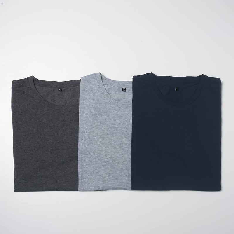 3'lü Kadın Tişört Seti - %100 Pamuklu - Lacivert - Gri Melanj - Füme