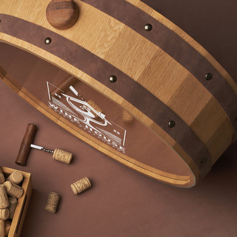 Restoran ve Kafelere Özel Logo Özelleştirmeli Meşe Şarap Tıpa Kutusu