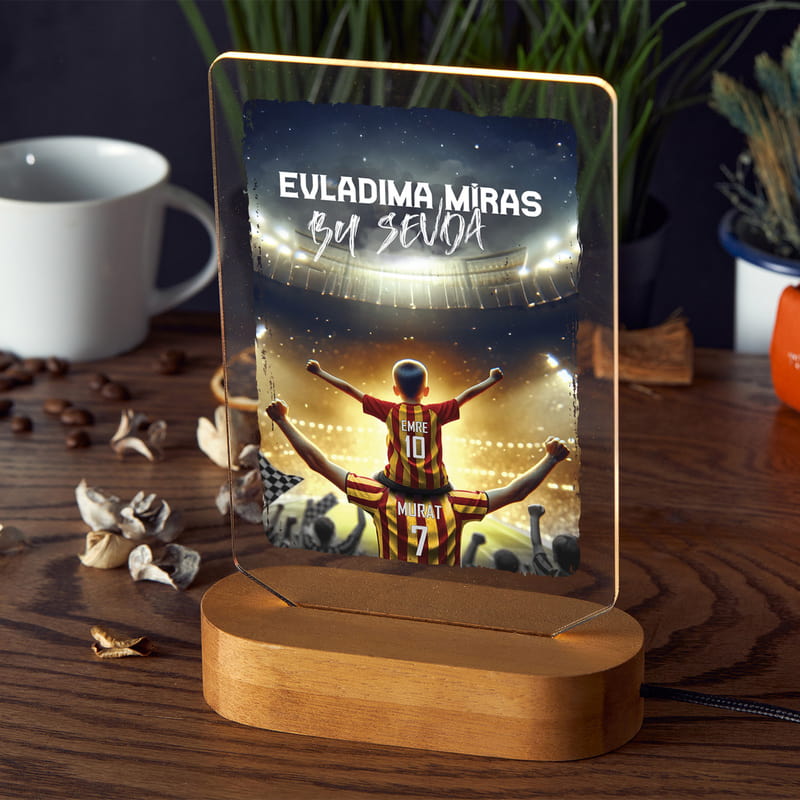 Sarı Kırmızı Taraftar Temalı Baba Evlat isme Özel Led lamba