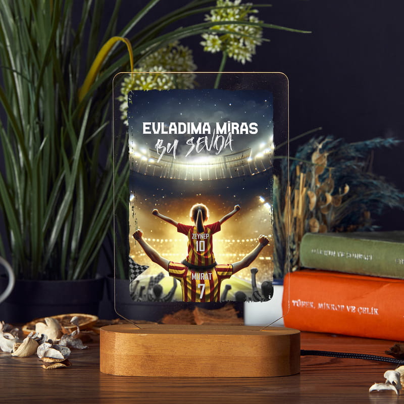 Sarı Kırmızı Taraftar Temalı Baba Evlat isme Özel Led lamba