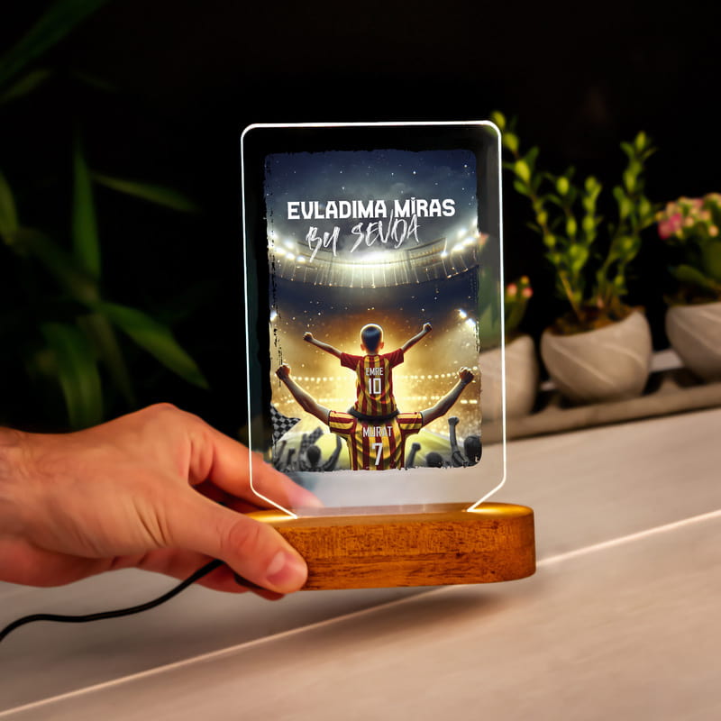 Sarı Kırmızı Taraftar Temalı Baba Evlat isme Özel Led lamba