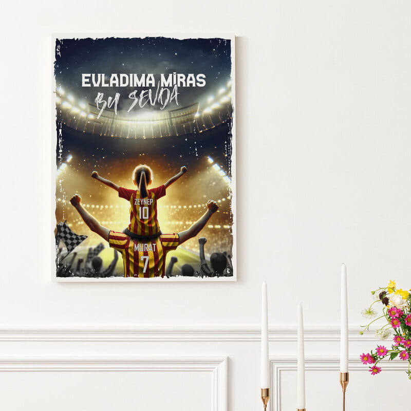 Sarı Kırmızı Taraftarlara Özel Forma Özelleştirmeli Kanvas Tablo - 30x40