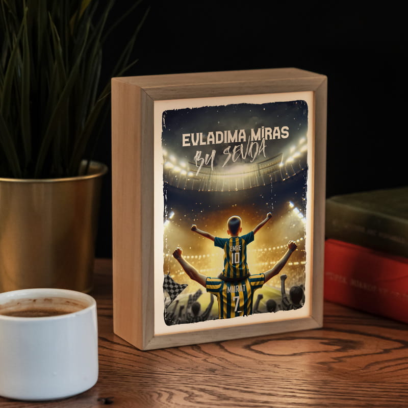 Sarı Lacivert Aşk Evladıma Miras Kişiselleştirilebilir Masaüstü Lamba