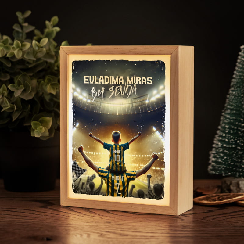 Sarı Lacivert Aşk Evladıma Miras Kişiselleştirilebilir Masaüstü Lamba