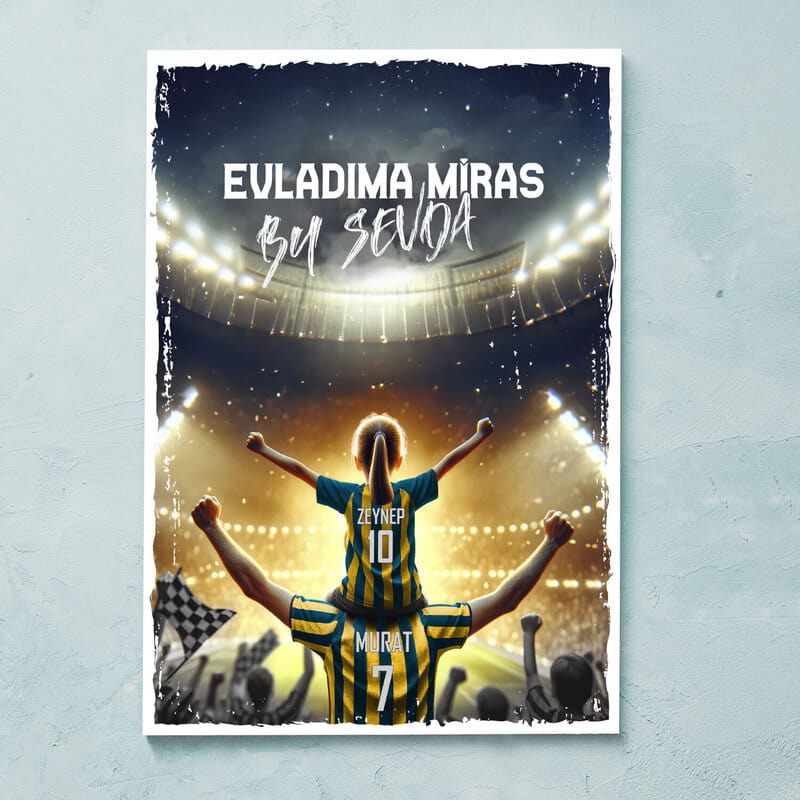 Sarı Lacivert Evladıma Miras Tasarımlı Kişiye Özel Kanvas Tablo - 30x40