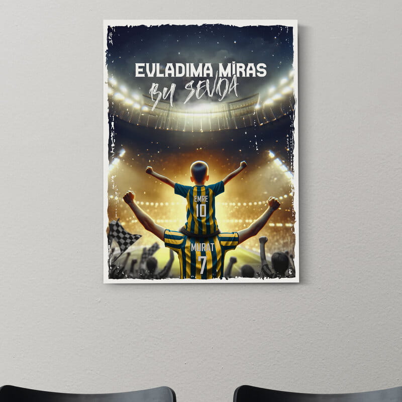 Sarı Lacivert Evladıma Miras Tasarımlı Kişiye Özel Kanvas Tablo - 30x40