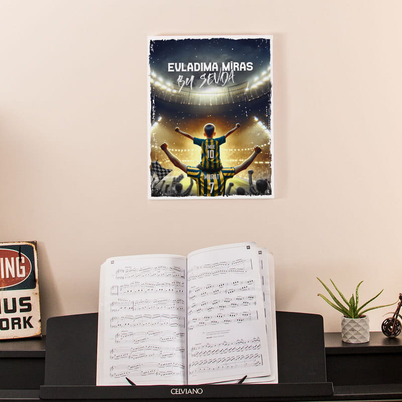 Sarı Lacivert Evladıma Miras Tasarımlı Kişiye Özel Kanvas Tablo - 30x40