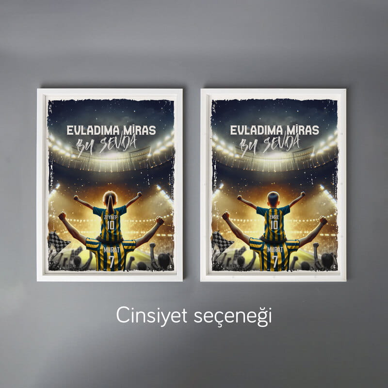 Sarı Lacivert Forma Kişiselleştirmeli Evladıma Miras Beyaz Çerçeve - 30x40