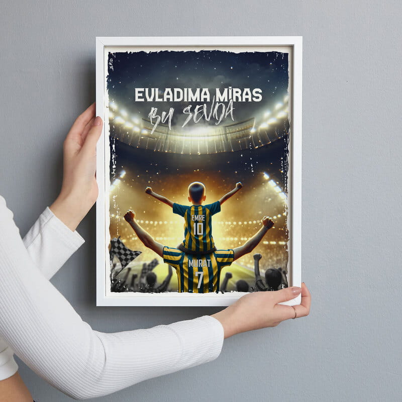 Sarı Lacivert Forma Kişiselleştirmeli Evladıma Miras Beyaz Çerçeve - 30x40