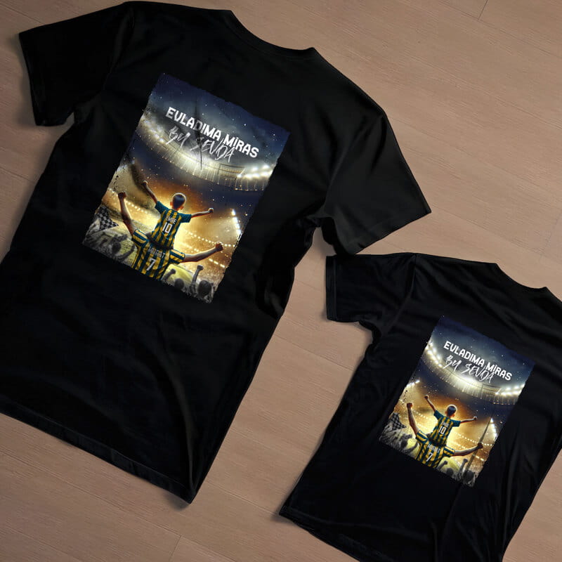 Sarı Lacivert Kişiye Özel Futbol Temalı Baba Çocuk T-Shirt Kombini