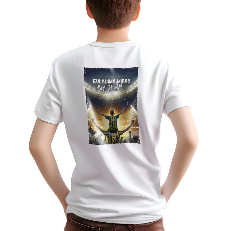 Sarı Lacivert Kişiye Özel Futbol Temalı Baba Çocuk T-Shirt Kombini