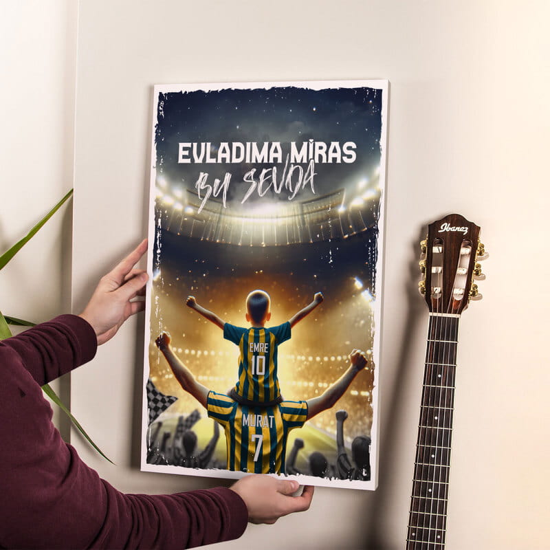 Sarı Lacivert Sevda Evladıma Miras Kişiye Özel Kanvas Tablo - 40x60