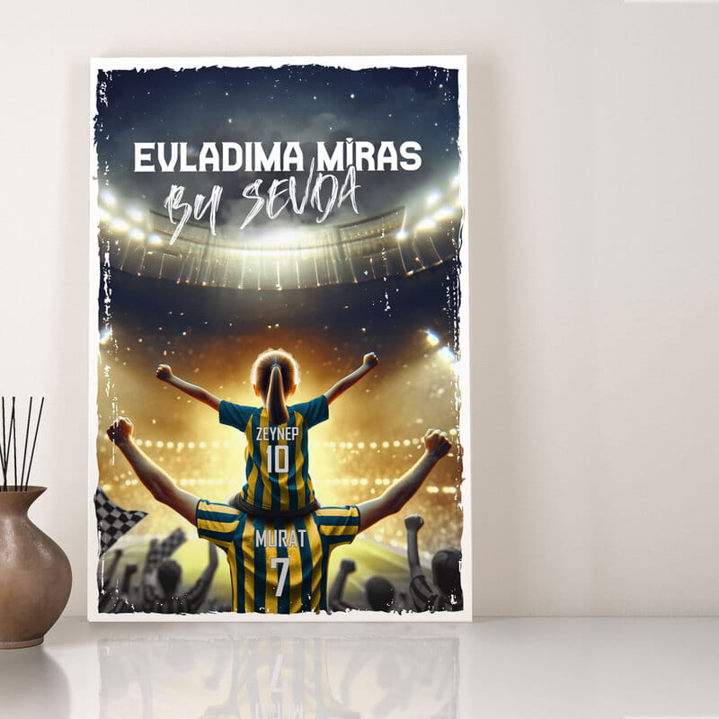 Sarı Lacivert Sevda Evladıma Miras Kişiye Özel Kanvas Tablo - 40x60