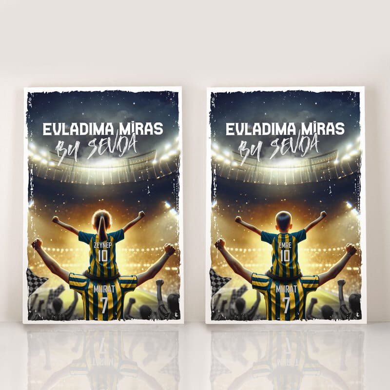 Sarı Lacivert Sevda Evladıma Miras Kişiye Özel Kanvas Tablo - 40x60