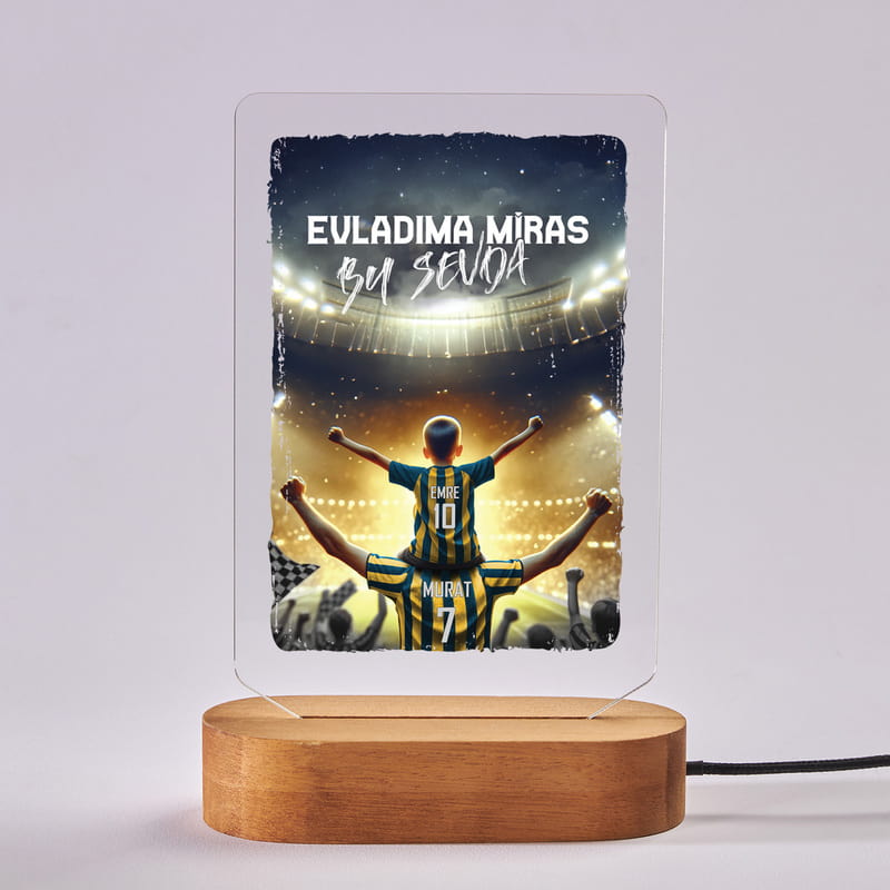 Sarı Lacivert Taraftar Baba Çocuk İsimli Led Lamba