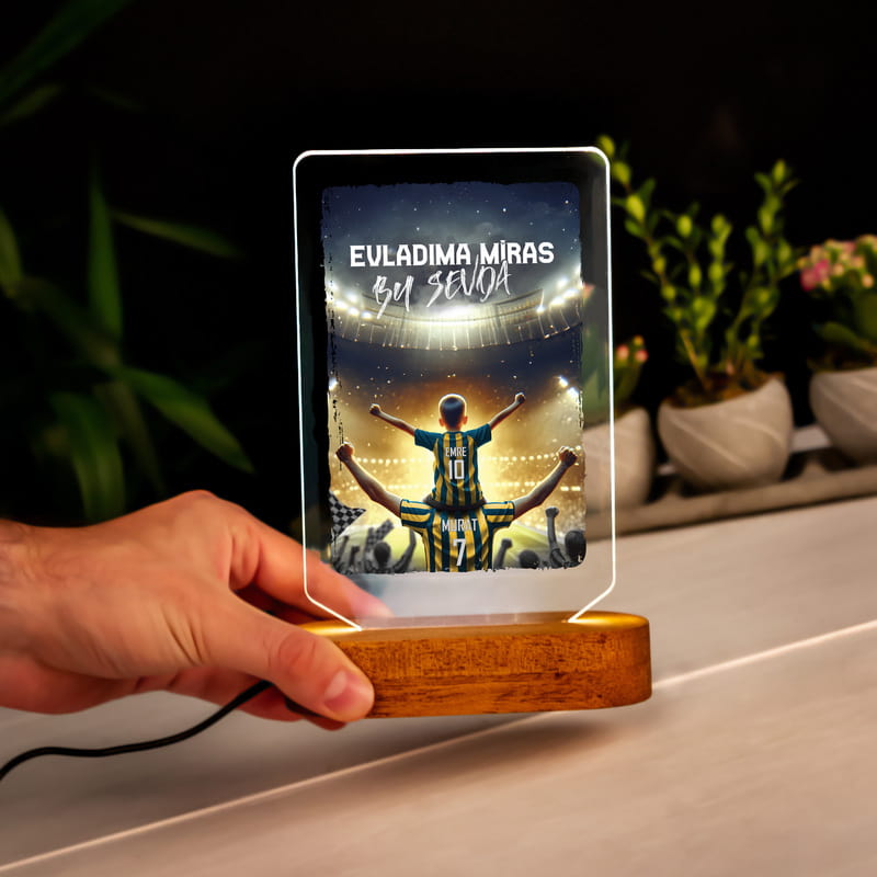 Sarı Lacivert Taraftar Baba Çocuk İsimli Led Lamba