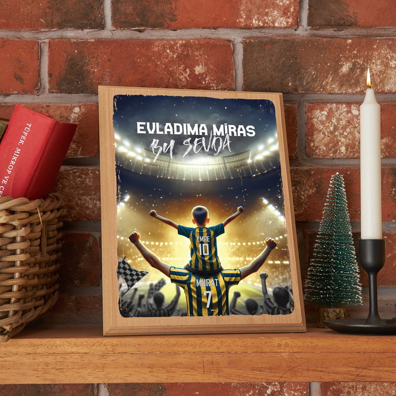 Sarı Lacivert Taraftarlara Kişiye Özel Ahşap Tablo