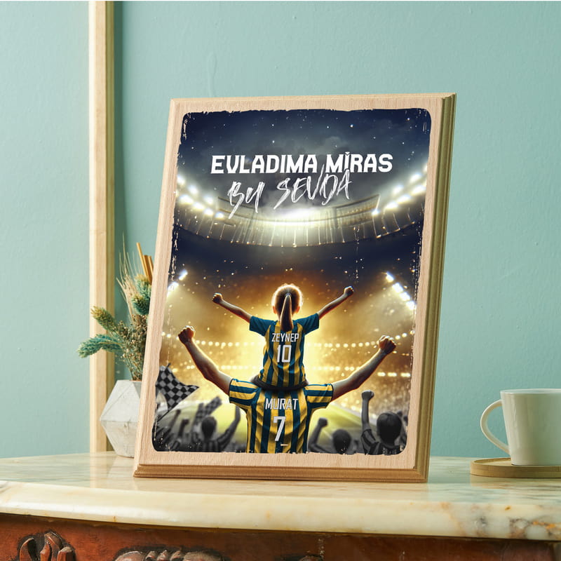 Sarı Lacivert Taraftarlara Kişiye Özel Ahşap Tablo