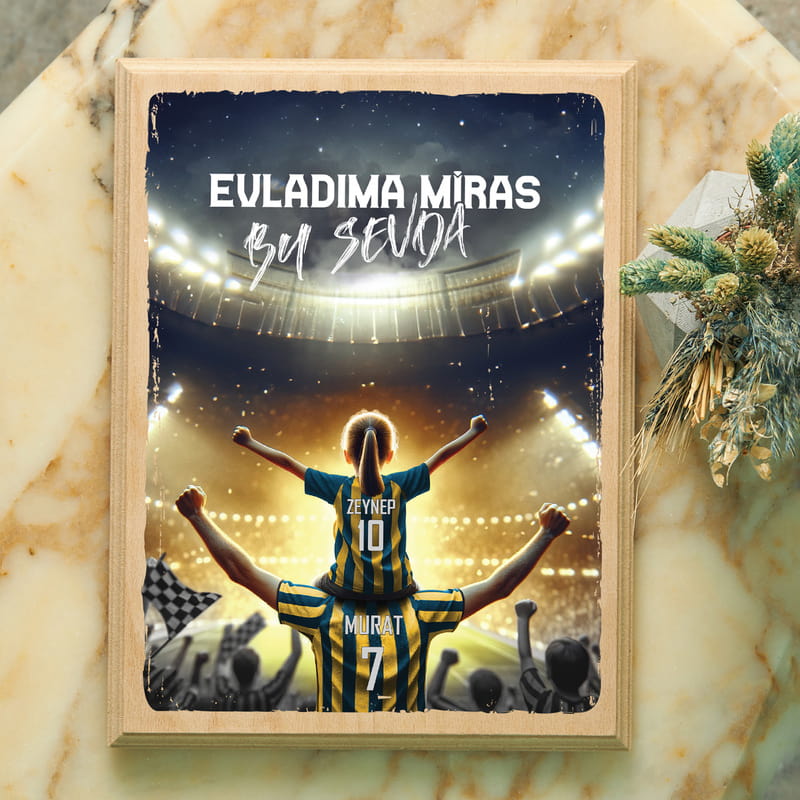 Sarı Lacivert Taraftarlara Kişiye Özel Ahşap Tablo